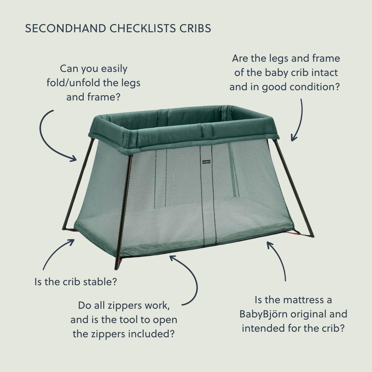 Travel Crib Light in dark green airy mesh - BabyBjörn
